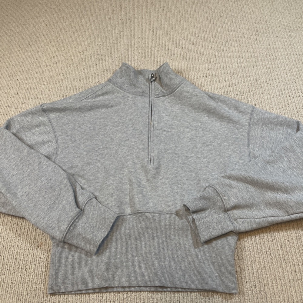 Victoria's Secret Women's Medium Off-Duty Terry Fitted Half-Zip Sweatshirt Gray